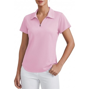 image:imagePINSPARK Womens Golf Shirt Short Sleeve UPF 50 Tennis Polo Shirts 14 Zip Up Collared Quick Dry Athletic Pickleball ShirtLight Pink