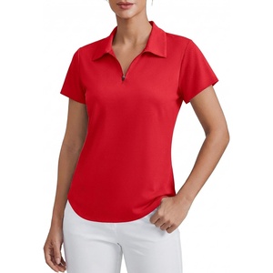 image:imagePINSPARK Womens Golf Shirt Short Sleeve UPF 50 Tennis Polo Shirts 14 Zip Up Collared Quick Dry Athletic Pickleball ShirtRed