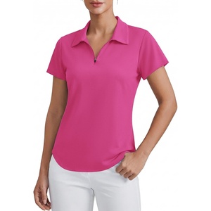 image:imagePINSPARK Womens Golf Shirt Short Sleeve UPF 50 Tennis Polo Shirts 14 Zip Up Collared Quick Dry Athletic Pickleball ShirtRose Red