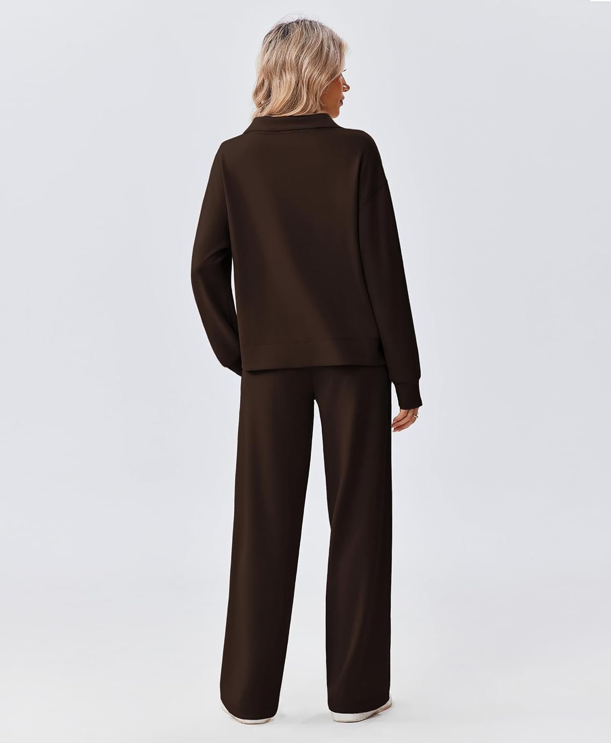 image:imagePINSPARK 2 Piece Sets for Women 12 Zip Sweatsuit Loose Fit Sweatshirt Straight Leg Pants 2025 Matching Outfit Fall TracksuitEspresso Brown