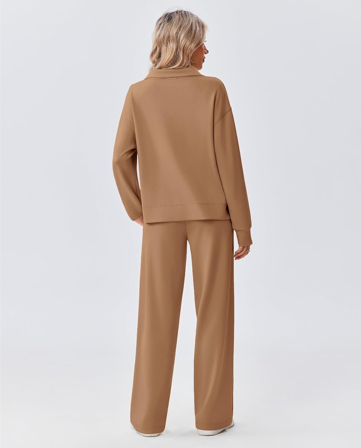 image:imagePINSPARK 2 Piece Sets for Women 12 Zip Sweatsuit Loose Fit Sweatshirt Straight Leg Pants 2025 Matching Outfit Fall TracksuitKhaki