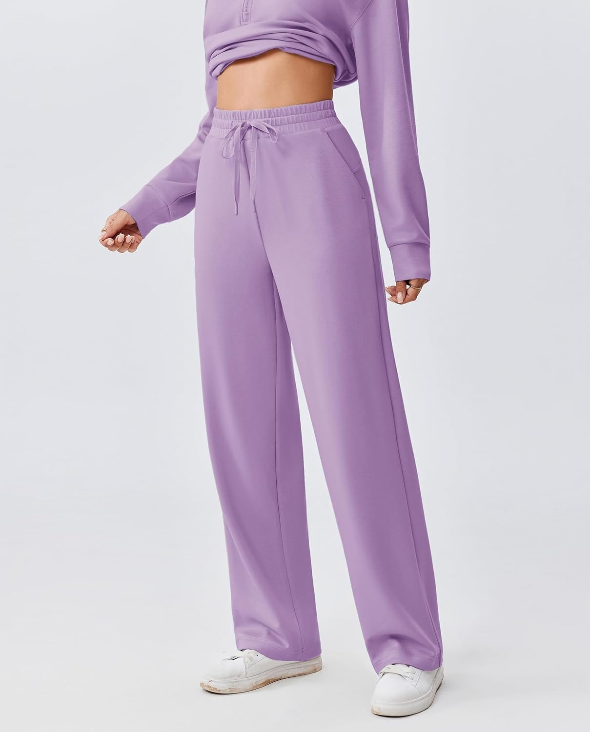 image:imagePINSPARK 2 Piece Sets for Women 12 Zip Sweatsuit Loose Fit Sweatshirt Straight Leg Pants 2025 Matching Outfit Fall TracksuitLavender