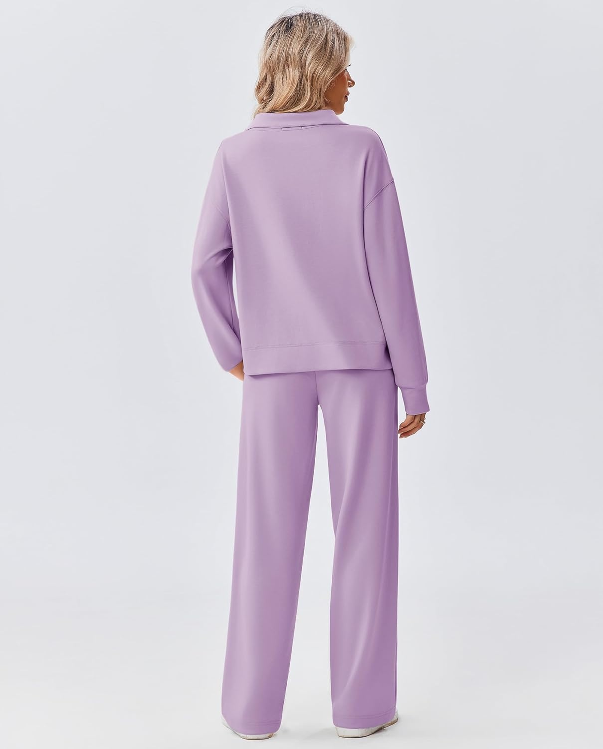 image:imagePINSPARK 2 Piece Sets for Women 12 Zip Sweatsuit Loose Fit Sweatshirt Straight Leg Pants 2025 Matching Outfit Fall TracksuitLavender