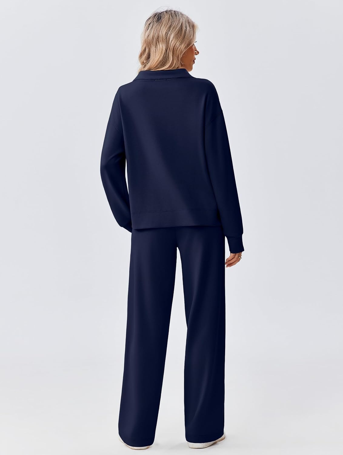 image:imagePINSPARK 2 Piece Sets for Women 12 Zip Sweatsuit Loose Fit Sweatshirt Straight Leg Pants 2025 Matching Outfit Fall TracksuitNavy Blue