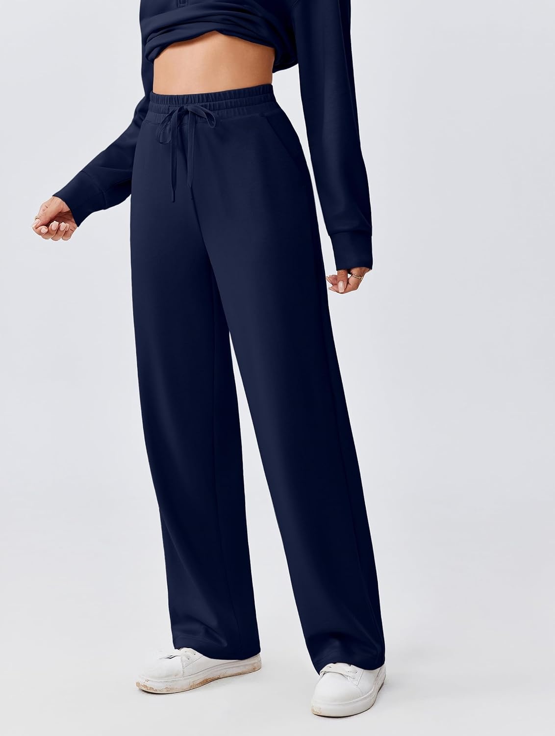image:imagePINSPARK 2 Piece Sets for Women 12 Zip Sweatsuit Loose Fit Sweatshirt Straight Leg Pants 2025 Matching Outfit Fall TracksuitNavy Blue