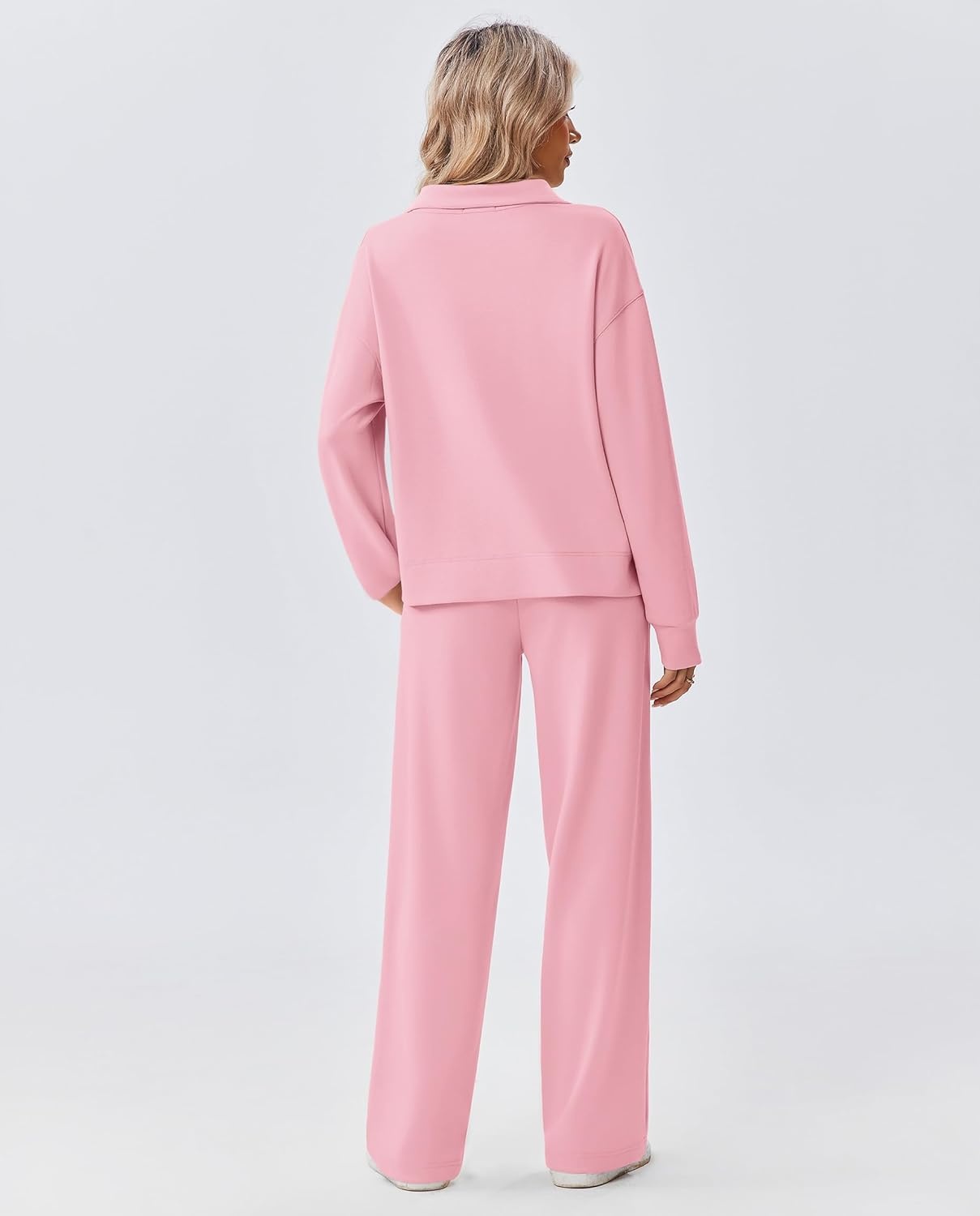 image:imagePINSPARK 2 Piece Sets for Women 12 Zip Sweatsuit Loose Fit Sweatshirt Straight Leg Pants 2025 Matching Outfit Fall TracksuitPink