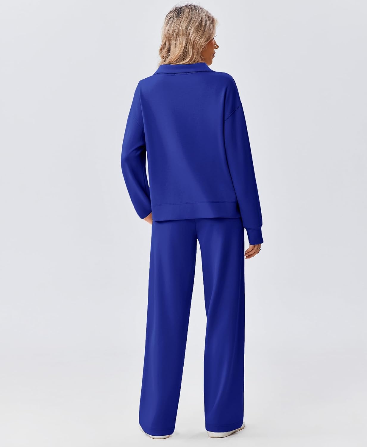 image:imagePINSPARK 2 Piece Sets for Women 12 Zip Sweatsuit Loose Fit Sweatshirt Straight Leg Pants 2025 Matching Outfit Fall TracksuitRoyal Blue