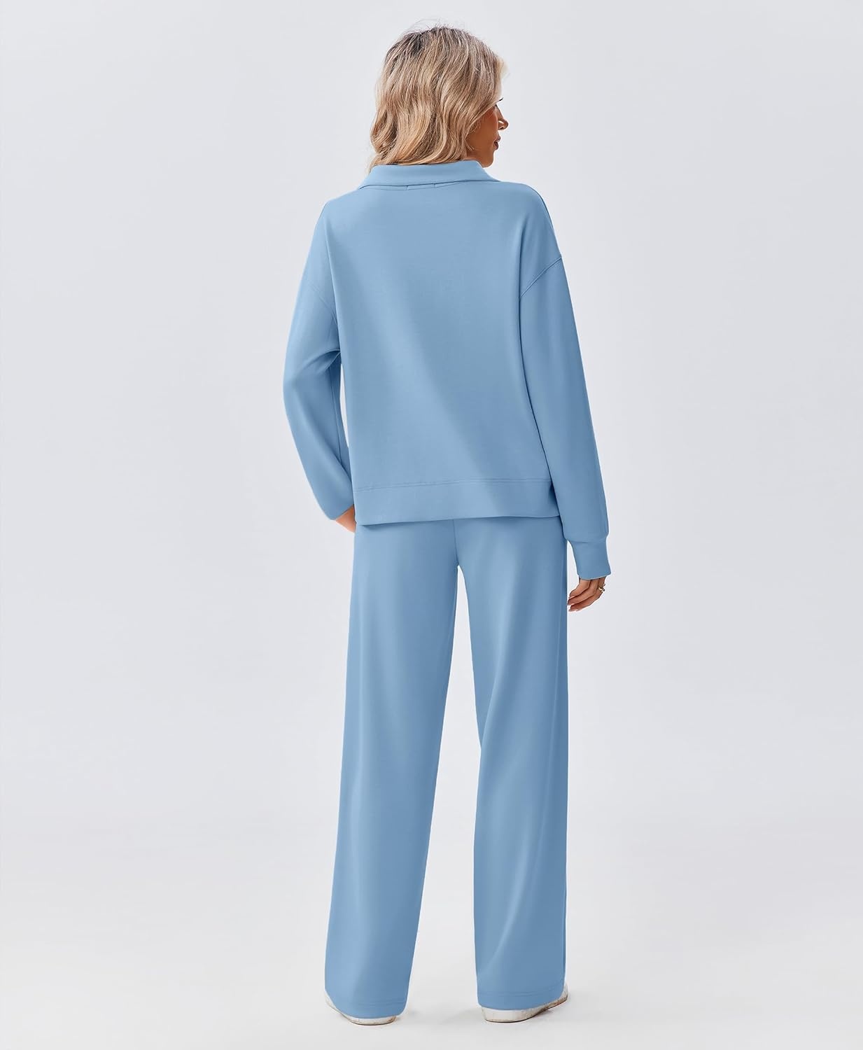 image:imagePINSPARK 2 Piece Sets for Women 12 Zip Sweatsuit Loose Fit Sweatshirt Straight Leg Pants 2025 Matching Outfit Fall TracksuitSky Blue
