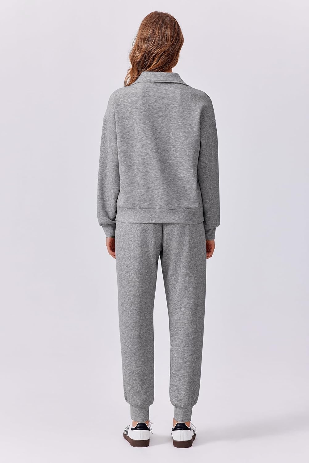 image:imagePINSPARK 2 Piece Sets for Women 2025 Fall Travel Outfits Long Sleeve Tracksuit Joggers Sets Half Zip Sweatsuit Matching SetGrey