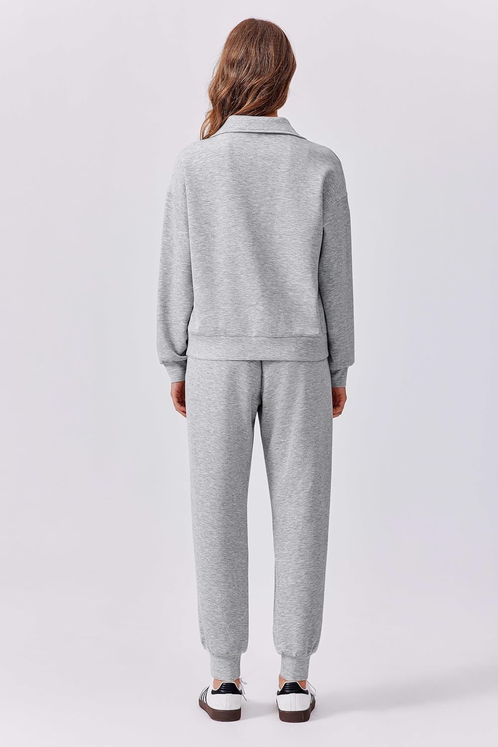 image:imagePINSPARK 2 Piece Sets for Women 2025 Fall Travel Outfits Long Sleeve Tracksuit Joggers Sets Half Zip Sweatsuit Matching SetLight Grey
