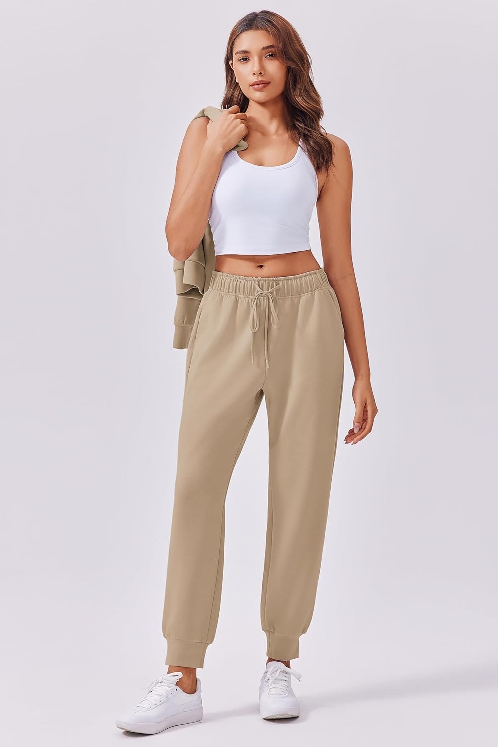 image:imagePINSPARK 2 Piece Sets for Women 2025 Fall Travel Outfits Long Sleeve Tracksuit Joggers Sets Half Zip Sweatsuit Matching SetLight Khaki