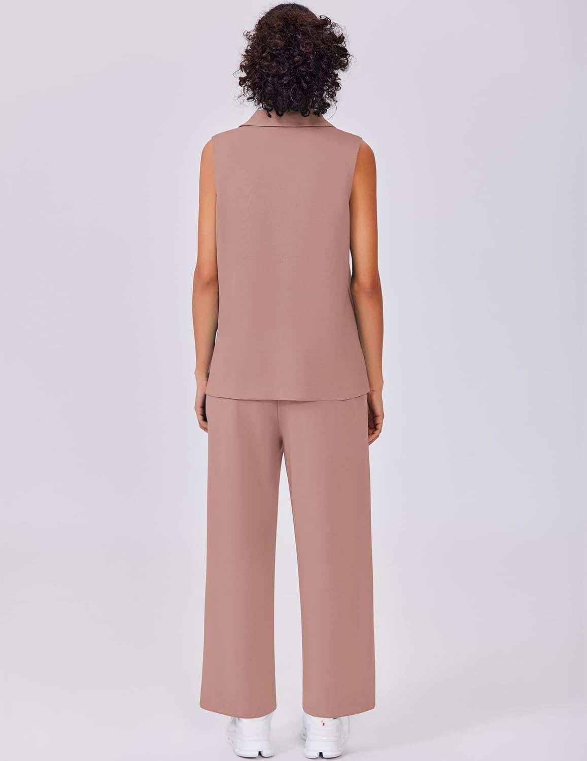 image:imagePINSPARK 2 Piece Sets for Women Sleeveless Matching Lounge Sets V Neck Tops Wide Leg Crop Pants Summer Travel Outfits 2026Pink