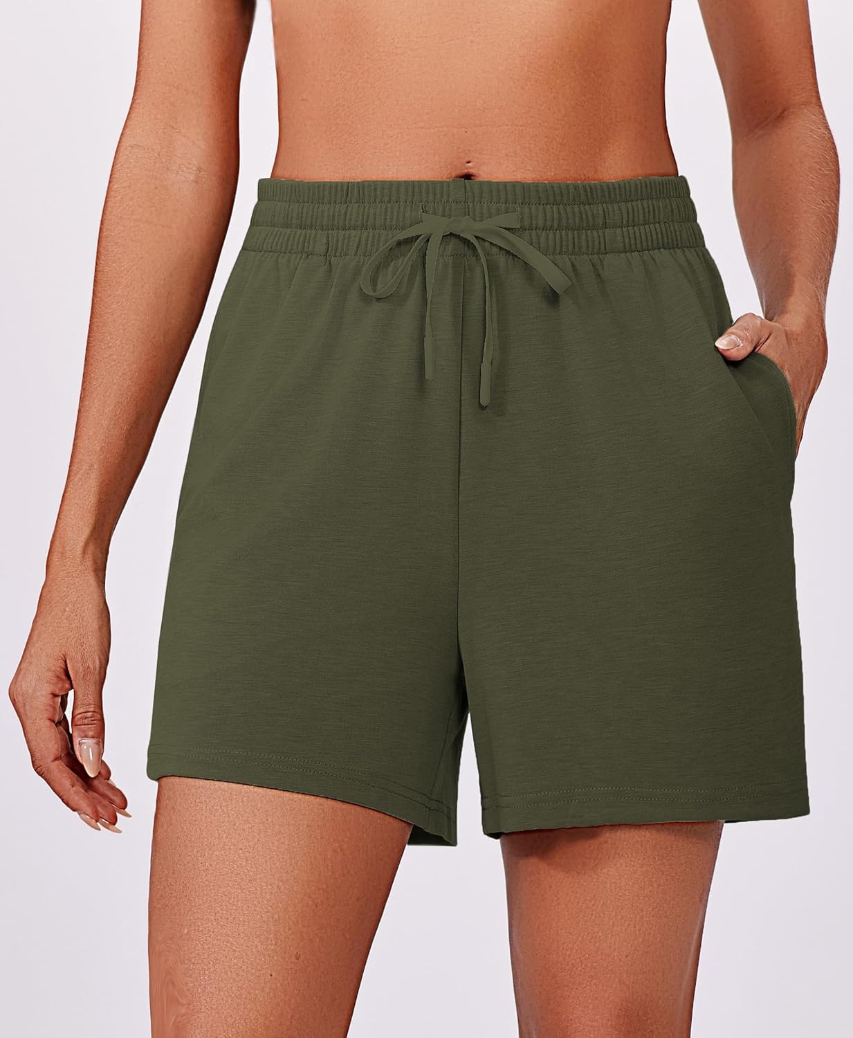 image:imagePINSPARK 2 Piece Sets for Women Summer Lounge Sets Short Sleeve Sweatsuit Vneck Tops and Drawstring Shorts Outfits TracksuitArmy Green