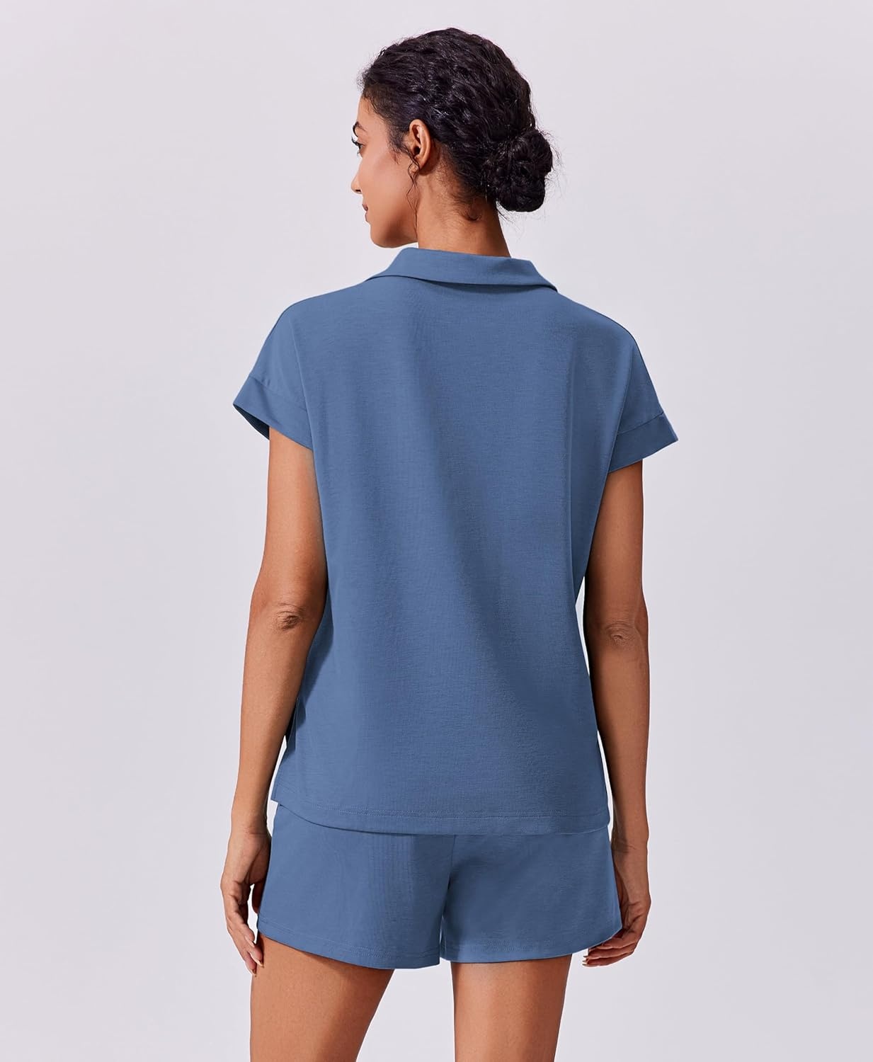 image:imagePINSPARK 2 Piece Sets for Women Summer Lounge Sets Short Sleeve Sweatsuit Vneck Tops and Drawstring Shorts Outfits TracksuitDark Blue