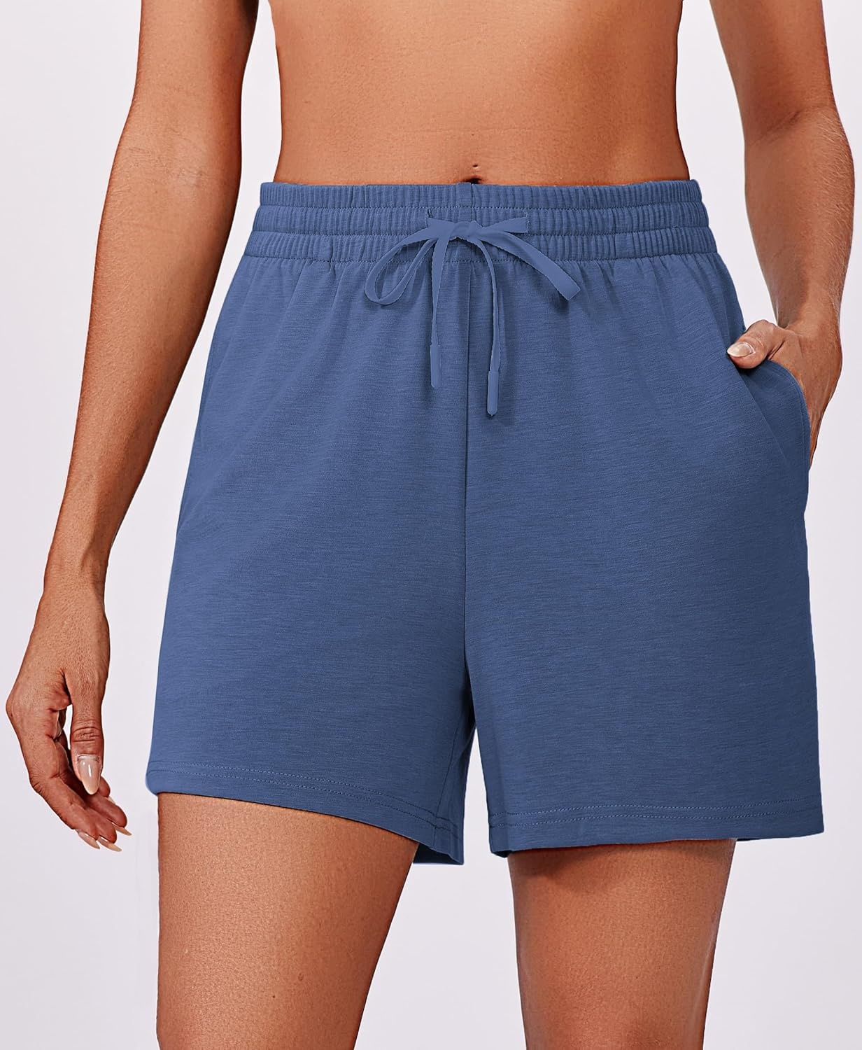 image:imagePINSPARK 2 Piece Sets for Women Summer Lounge Sets Short Sleeve Sweatsuit Vneck Tops and Drawstring Shorts Outfits TracksuitDark Blue