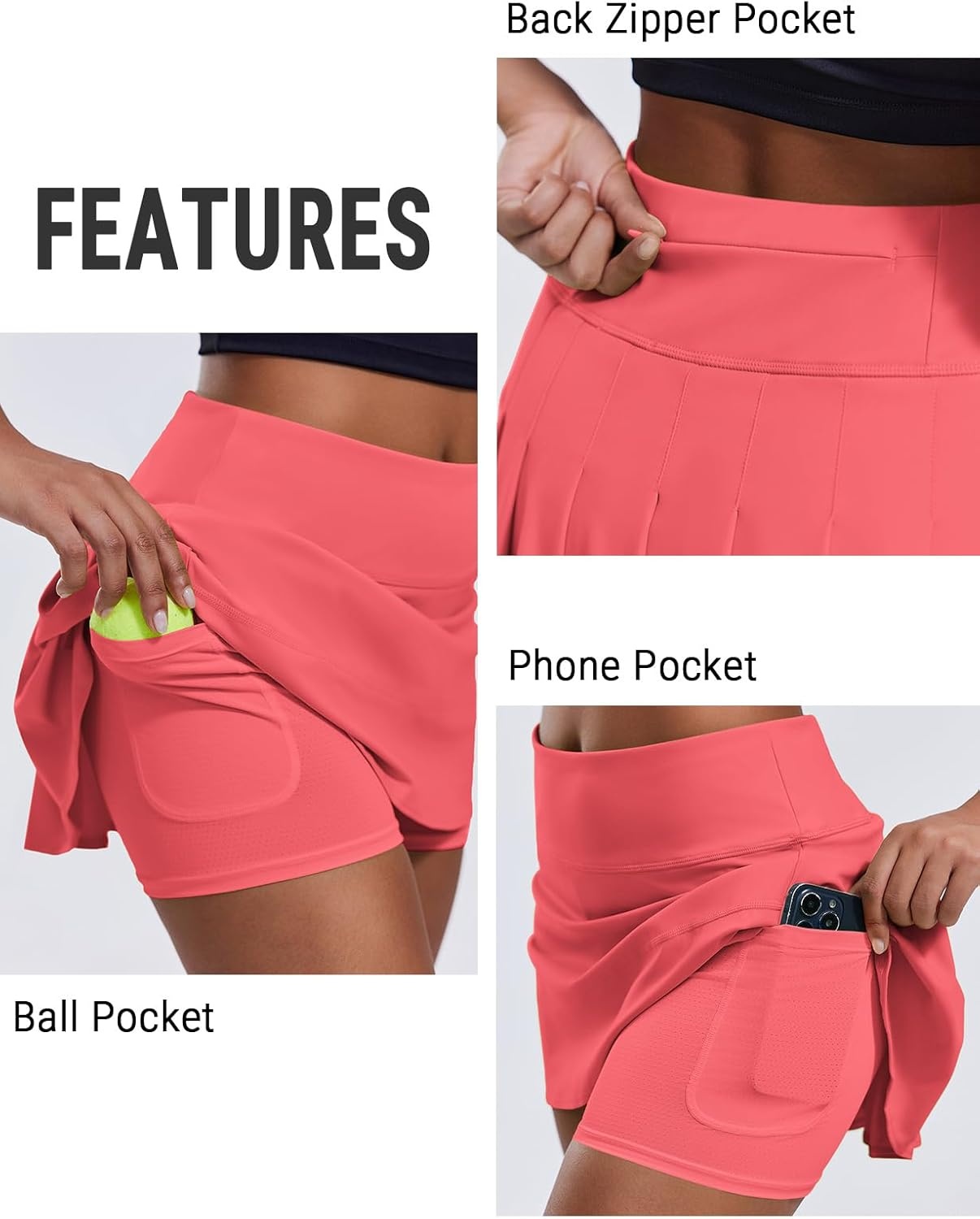 image:imagePINSPARK Pleated Tennis Skirts for Women with Short Pockets High Waisted Athletic Golf Skort Workout Pickleball Mini SkirtGloss Pink