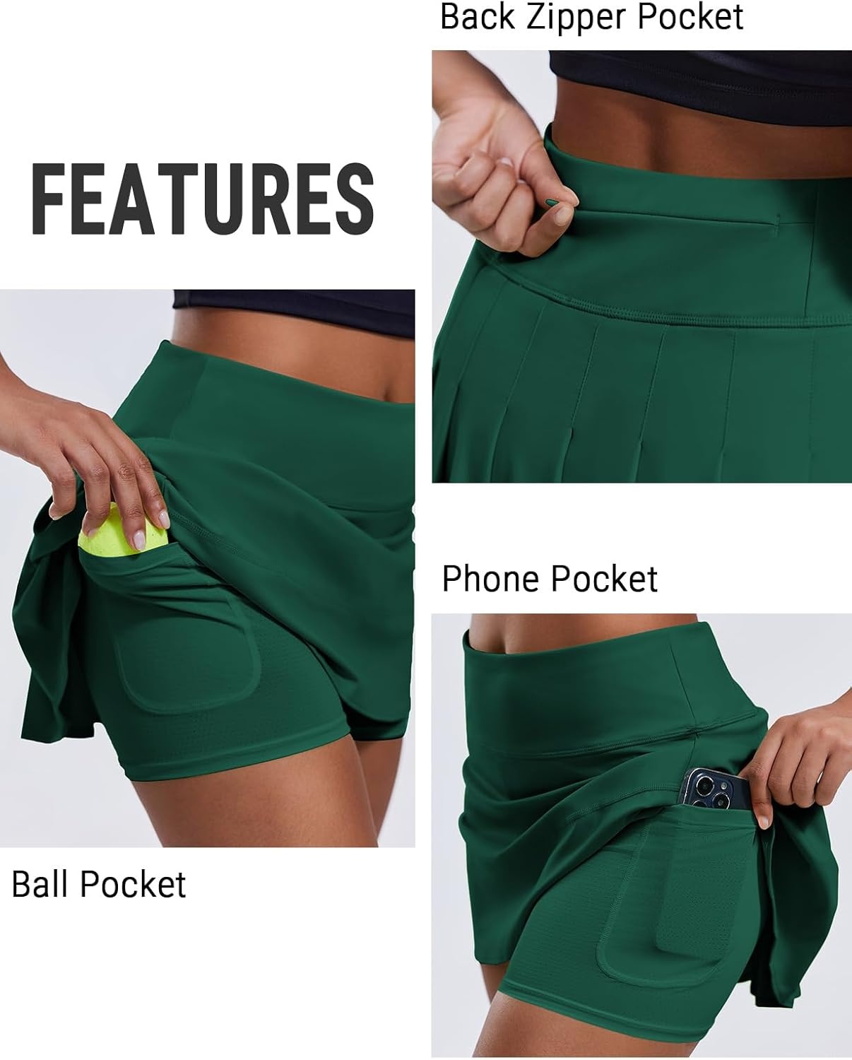 image:imagePINSPARK Pleated Tennis Skirts for Women with Short Pockets High Waisted Athletic Golf Skort Workout Pickleball Mini SkirtGreen