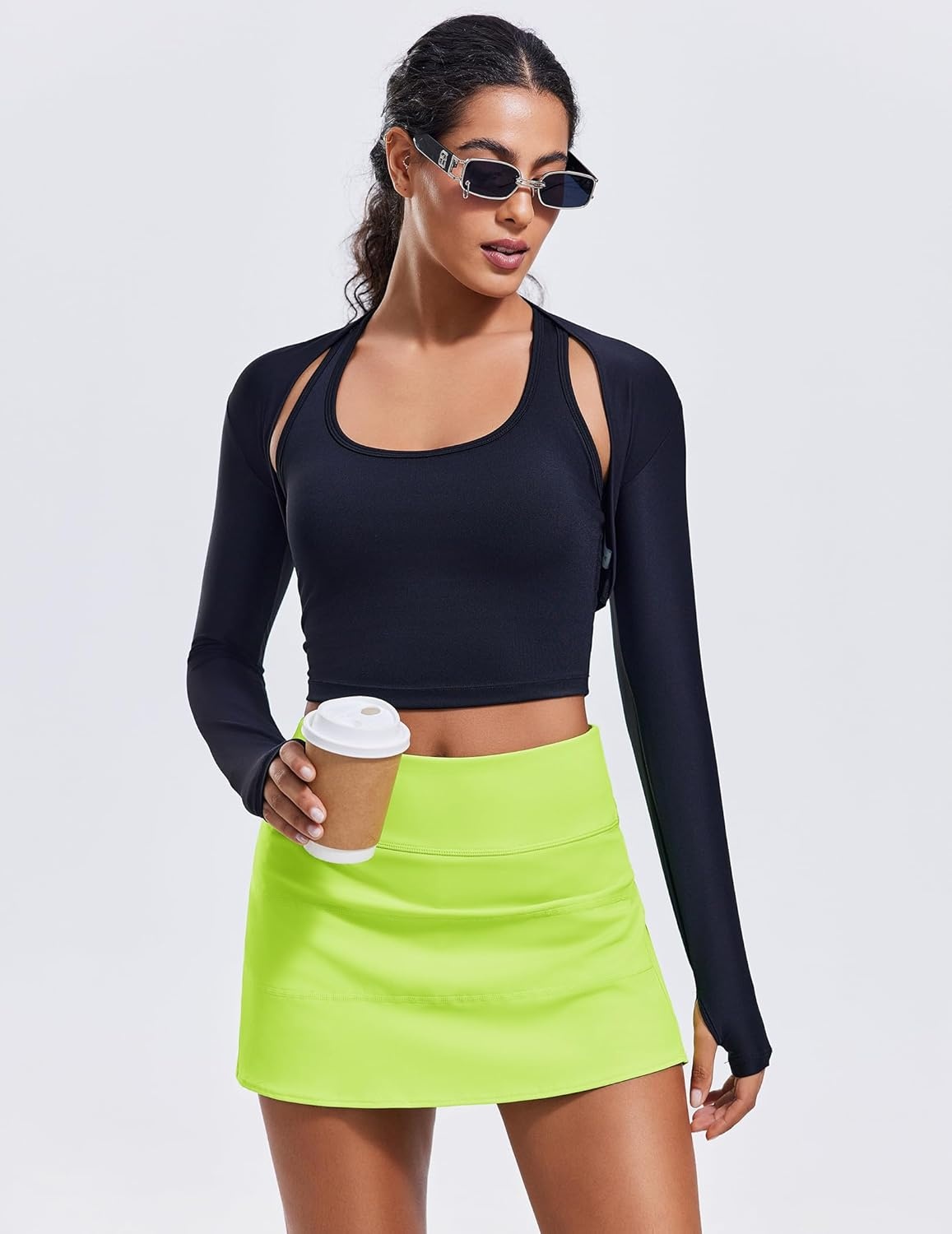 image:imagePINSPARK Pleated Tennis Skirts for Women with Short Pockets High Waisted Athletic Golf Skort Workout Pickleball Mini SkirtNeon Green