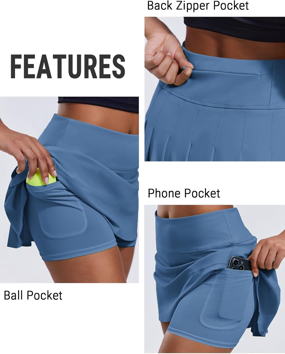 image:imagePINSPARK Pleated Tennis Skirts for Women with Short Pockets High Waisted Athletic Golf Skort Workout Pickleball Mini SkirtOasis Blue