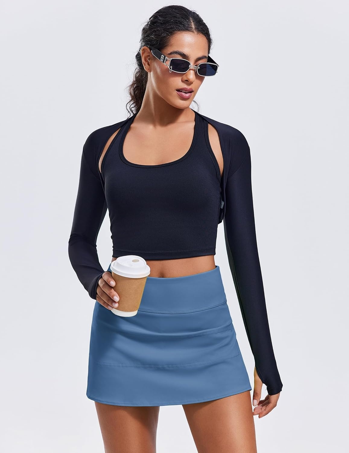 image:imagePINSPARK Pleated Tennis Skirts for Women with Short Pockets High Waisted Athletic Golf Skort Workout Pickleball Mini SkirtOasis Blue