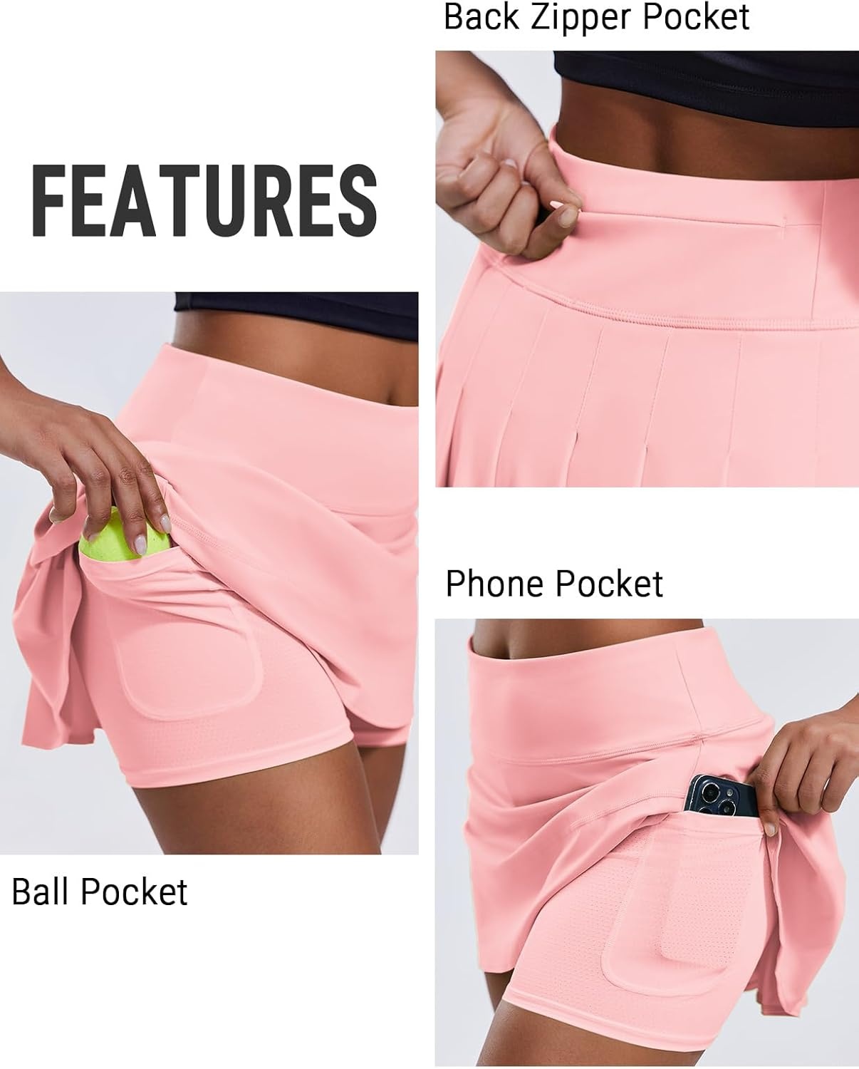image:imagePINSPARK Pleated Tennis Skirts for Women with Short Pockets High Waisted Athletic Golf Skort Workout Pickleball Mini SkirtPink