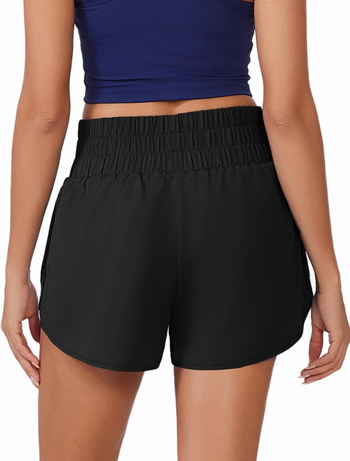 image:imagePINSPARK Running Shorts for Women Quick Dry High Waisted Athletic Short 2 in 1 Workout Gym Shorts with Zipper PocketsBlack