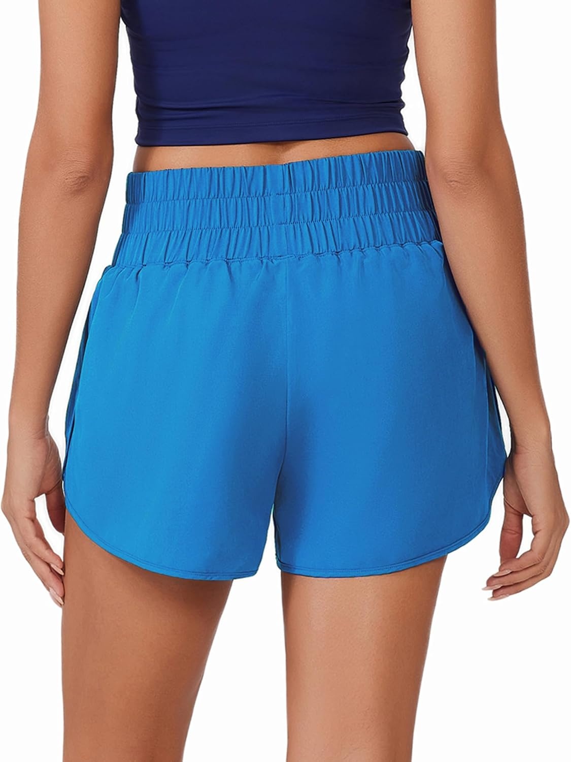 image:imagePINSPARK Running Shorts for Women Quick Dry High Waisted Athletic Short 2 in 1 Workout Gym Shorts with Zipper PocketsBlue