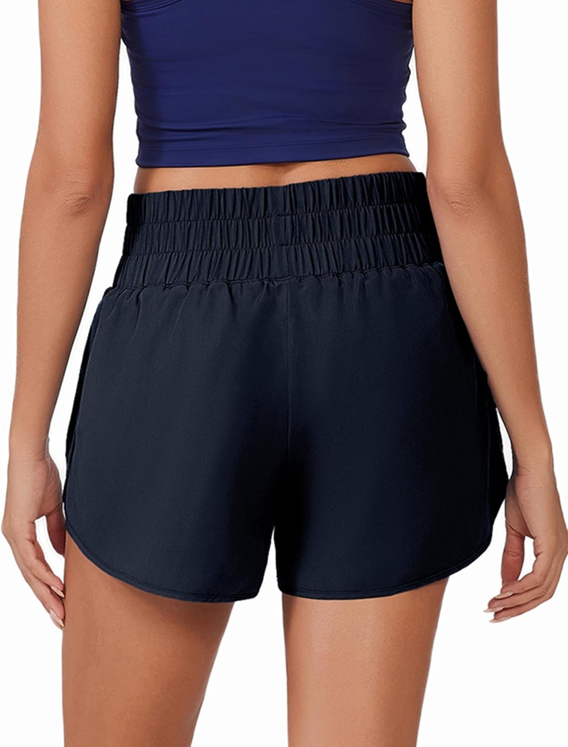 image:imagePINSPARK Running Shorts for Women Quick Dry High Waisted Athletic Short 2 in 1 Workout Gym Shorts with Zipper PocketsMidnight Blue