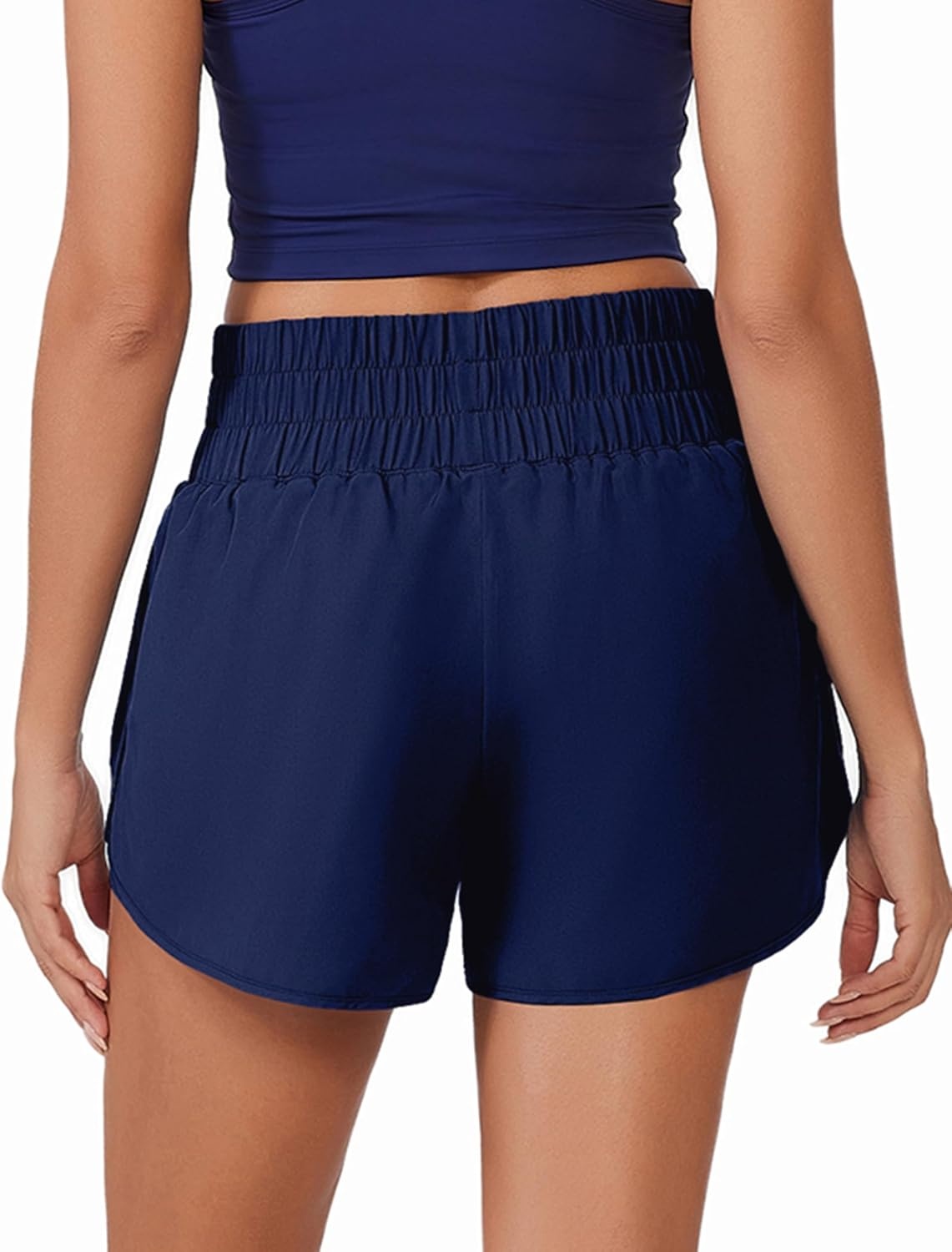 image:imagePINSPARK Running Shorts for Women Quick Dry High Waisted Athletic Short 2 in 1 Workout Gym Shorts with Zipper PocketsNavy