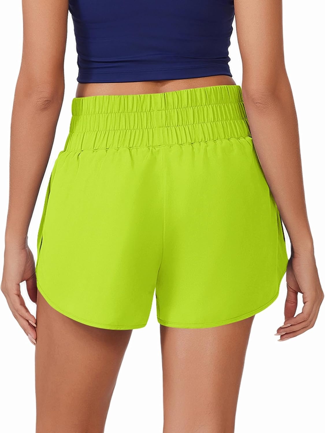 image:imagePINSPARK Running Shorts for Women Quick Dry High Waisted Athletic Short 2 in 1 Workout Gym Shorts with Zipper PocketsNeon Green