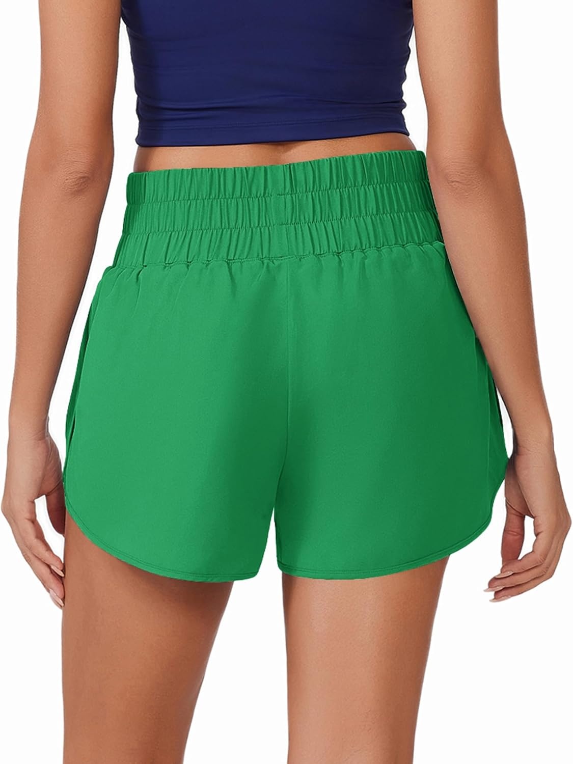 image:imagePINSPARK Running Shorts for Women Quick Dry High Waisted Athletic Short 2 in 1 Workout Gym Shorts with Zipper PocketsOasis Green
