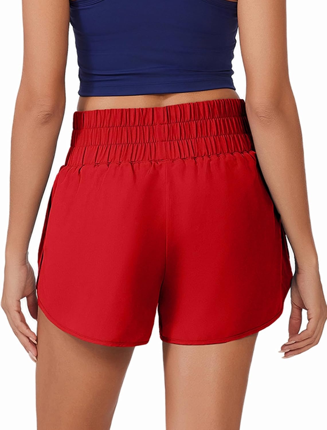 image:imagePINSPARK Running Shorts for Women Quick Dry High Waisted Athletic Short 2 in 1 Workout Gym Shorts with Zipper PocketsRed
