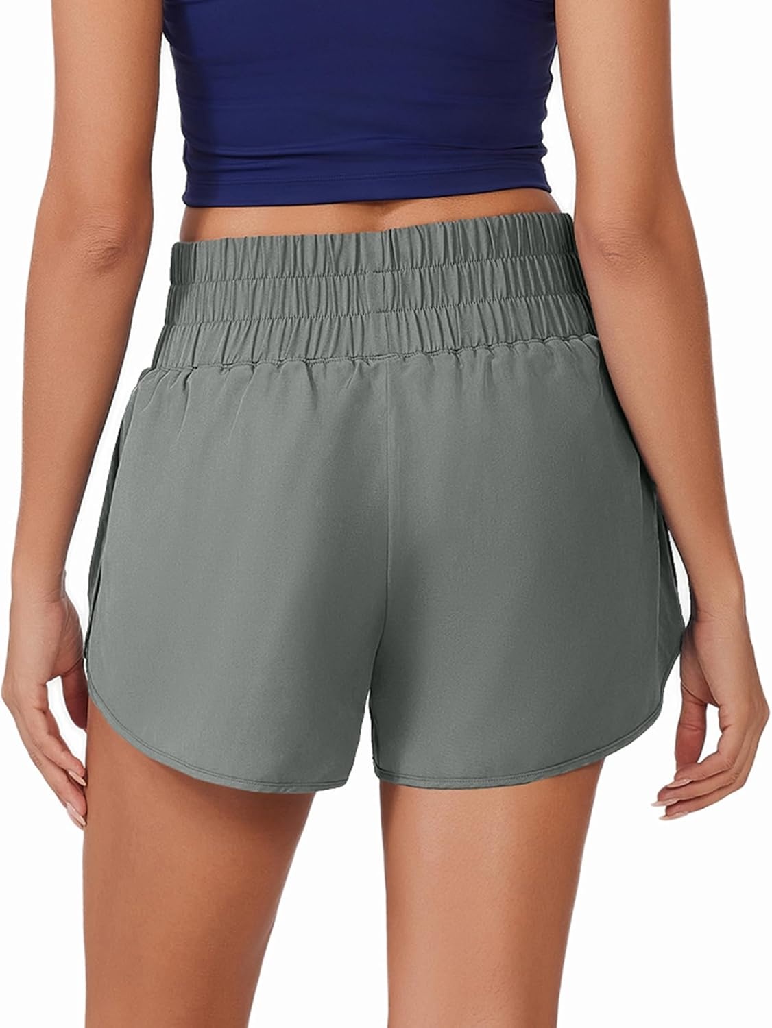 image:imagePINSPARK Running Shorts for Women Quick Dry High Waisted Athletic Short 2 in 1 Workout Gym Shorts with Zipper PocketsSage Grey