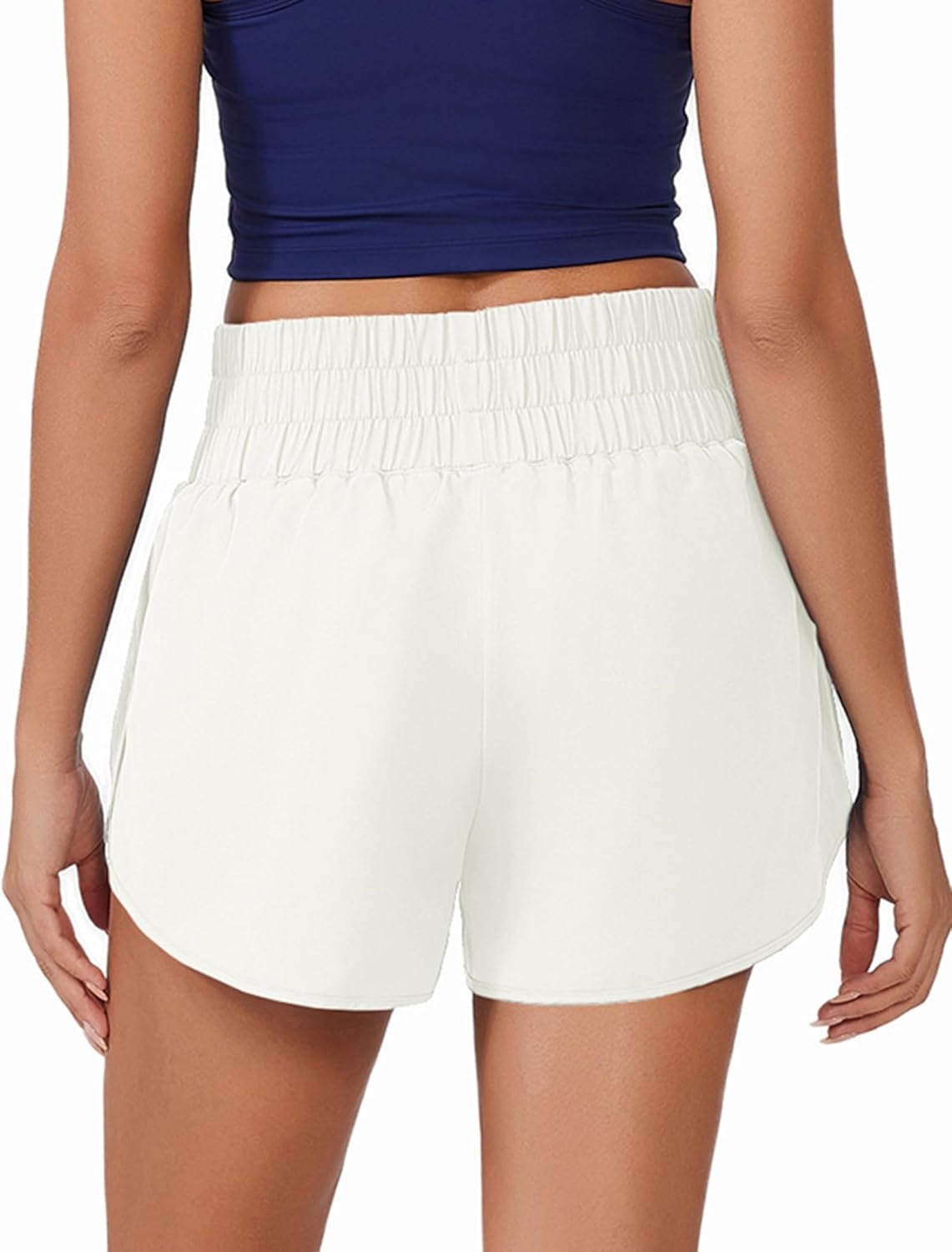 image:imagePINSPARK Running Shorts for Women Quick Dry High Waisted Athletic Short 2 in 1 Workout Gym Shorts with Zipper PocketsWhite