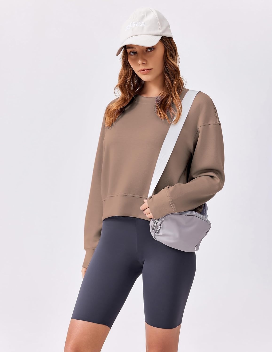 image:imagePINSPARK Soft Crewneck Cropped Sweatshirt for Women Long Sleeve Relaxed Lightweight Basic Crop Tops 2025Taupetastic