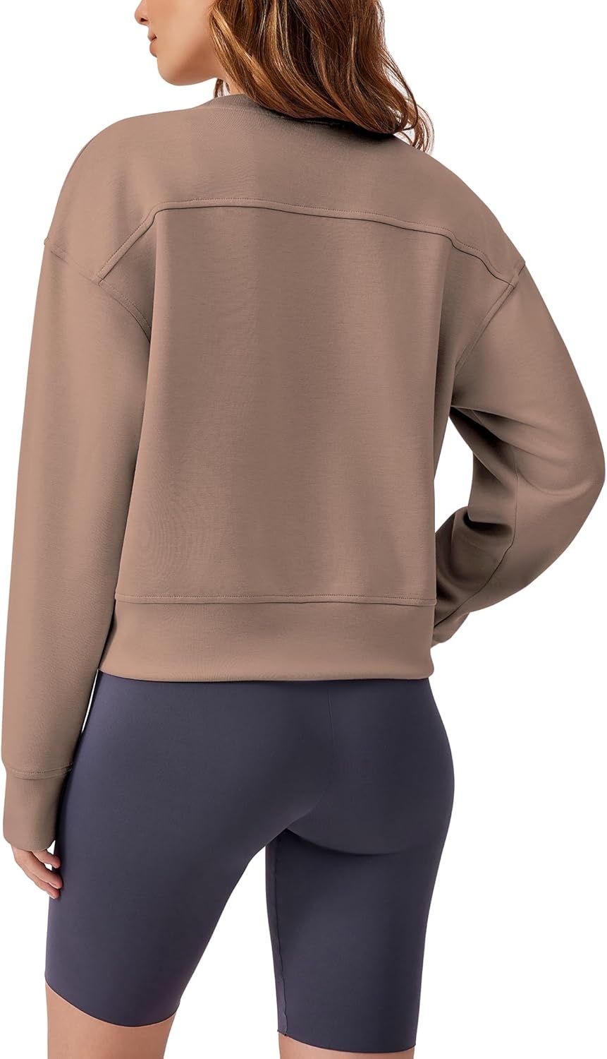 image:imagePINSPARK Soft Crewneck Cropped Sweatshirt for Women Long Sleeve Relaxed Lightweight Basic Crop Tops 2025Taupetastic