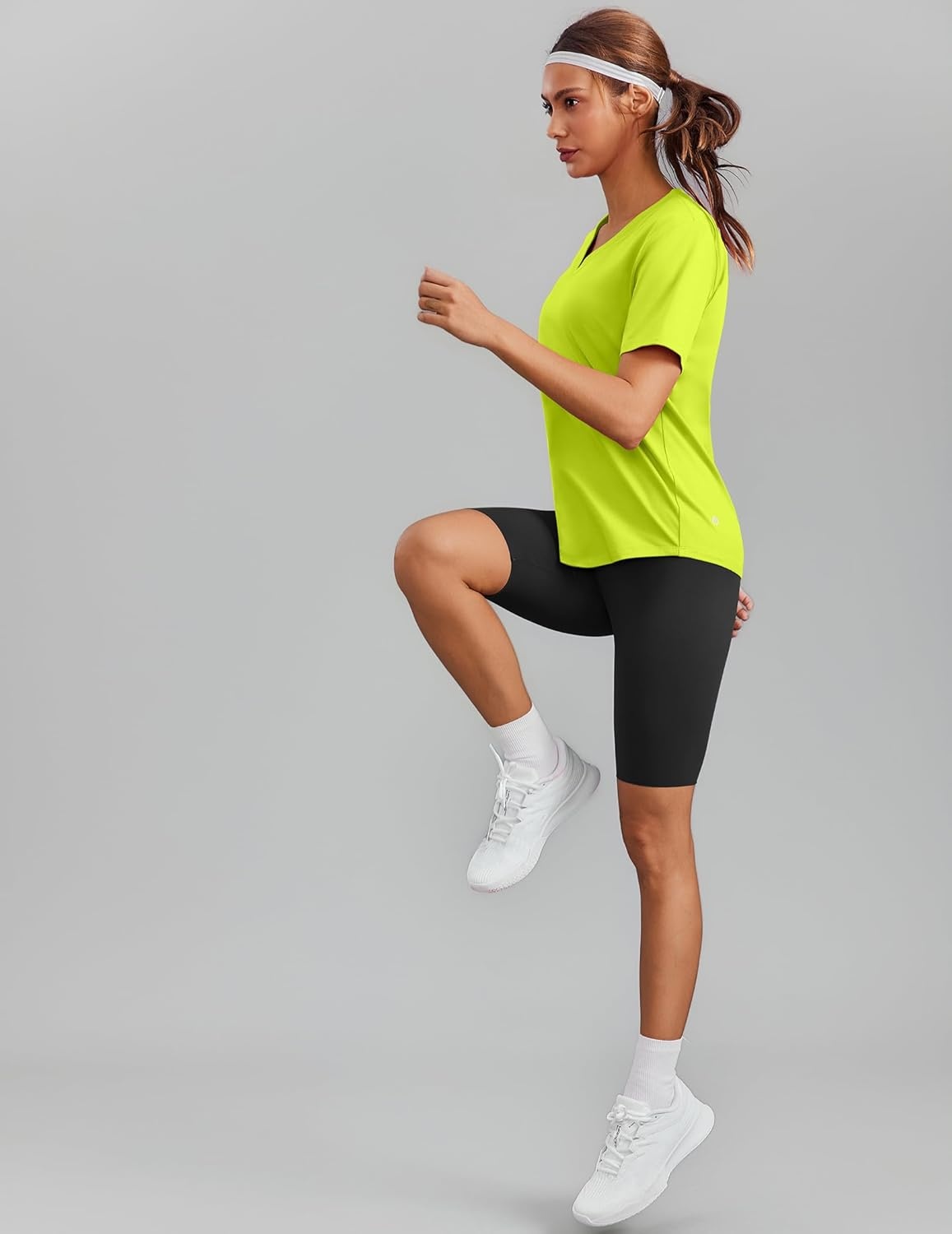 image:imagePINSPARK Soft Workout Tops for Women Short Sleeve V Neck Moisture Wicking UPF 50 Sun Protection Quick Dry Gym Shirts03 Neon Green