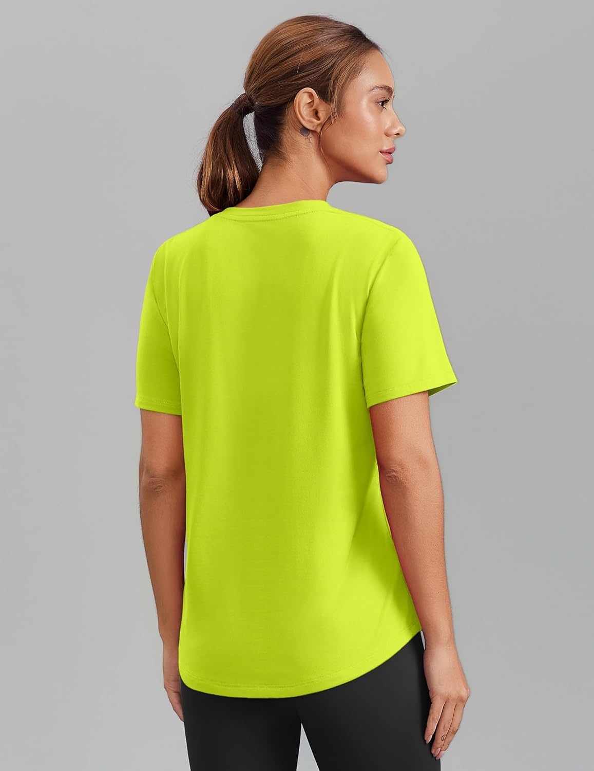 image:imagePINSPARK Soft Workout Tops for Women Short Sleeve V Neck Moisture Wicking UPF 50 Sun Protection Quick Dry Gym Shirts03 Neon Green