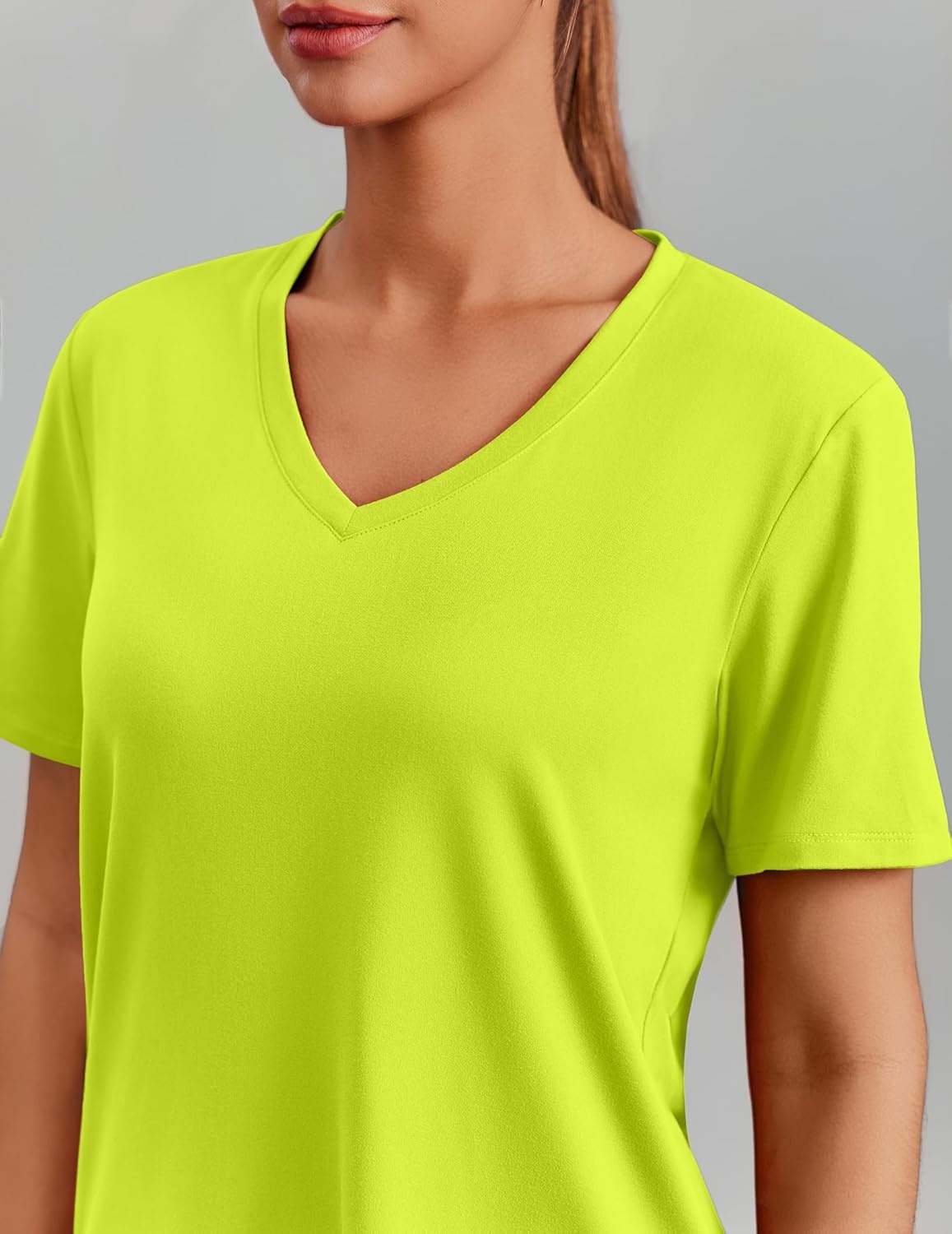 image:imagePINSPARK Soft Workout Tops for Women Short Sleeve V Neck Moisture Wicking UPF 50 Sun Protection Quick Dry Gym Shirts03 Neon Green