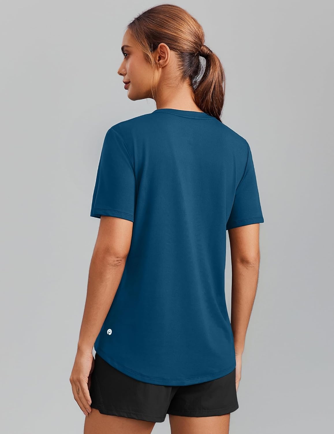 image:imagePINSPARK Soft Workout Tops for Women Short Sleeve V Neck Moisture Wicking UPF 50 Sun Protection Quick Dry Gym Shirts04 Dark Blue