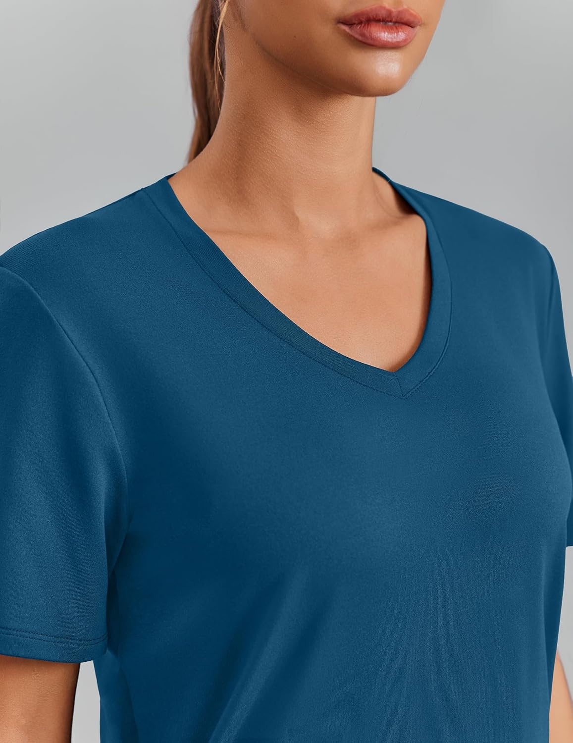 image:imagePINSPARK Soft Workout Tops for Women Short Sleeve V Neck Moisture Wicking UPF 50 Sun Protection Quick Dry Gym Shirts04 Dark Blue