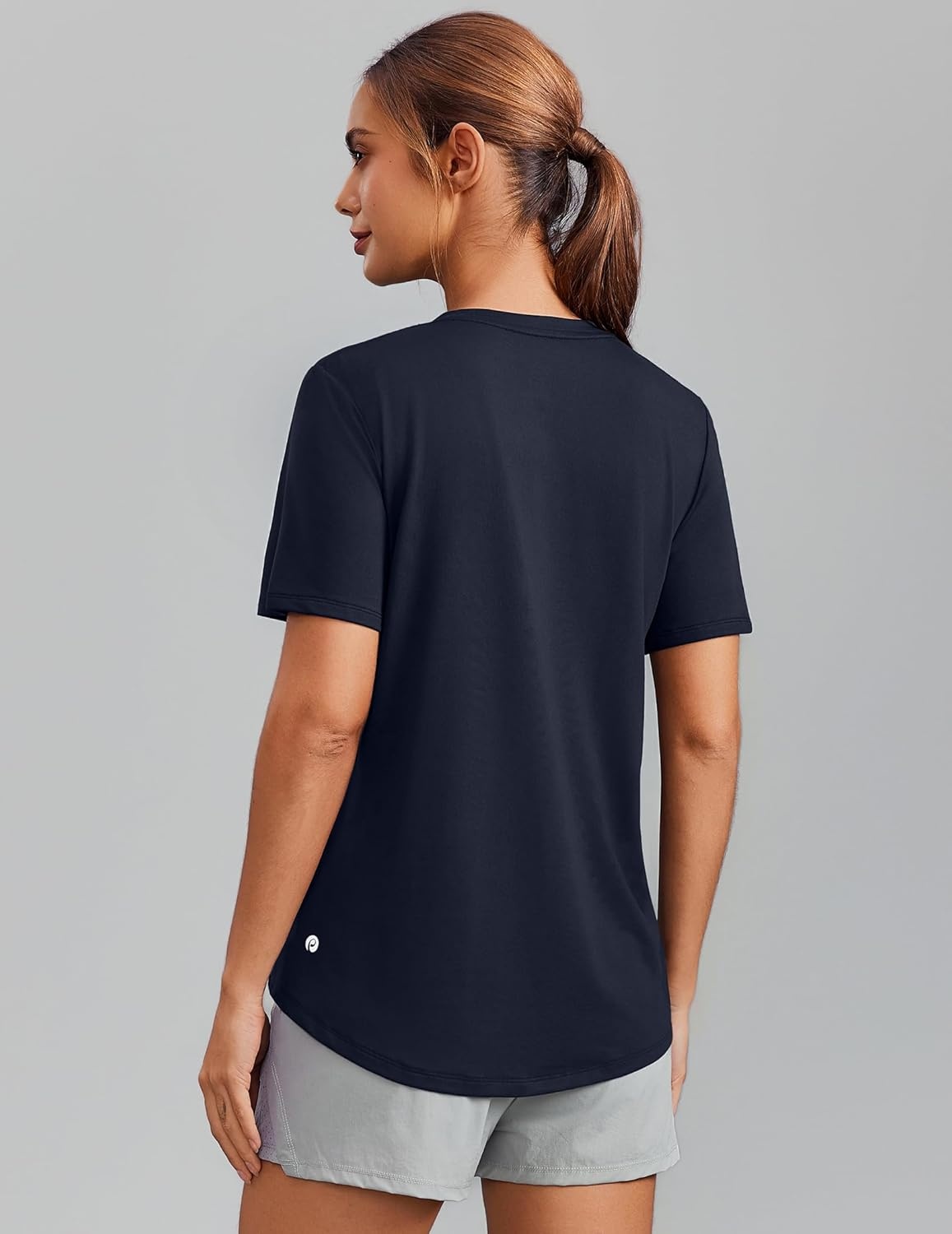 image:imagePINSPARK Soft Workout Tops for Women Short Sleeve V Neck Moisture Wicking UPF 50 Sun Protection Quick Dry Gym Shirts05 Dark Navy