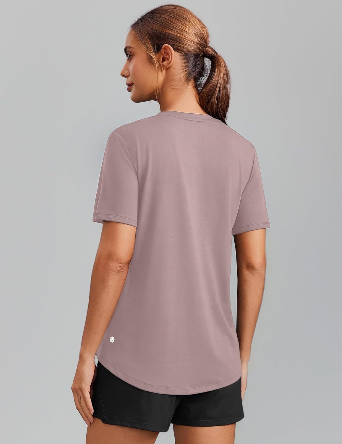 image:imagePINSPARK Soft Workout Tops for Women Short Sleeve V Neck Moisture Wicking UPF 50 Sun Protection Quick Dry Gym Shirts06 Warm Tan