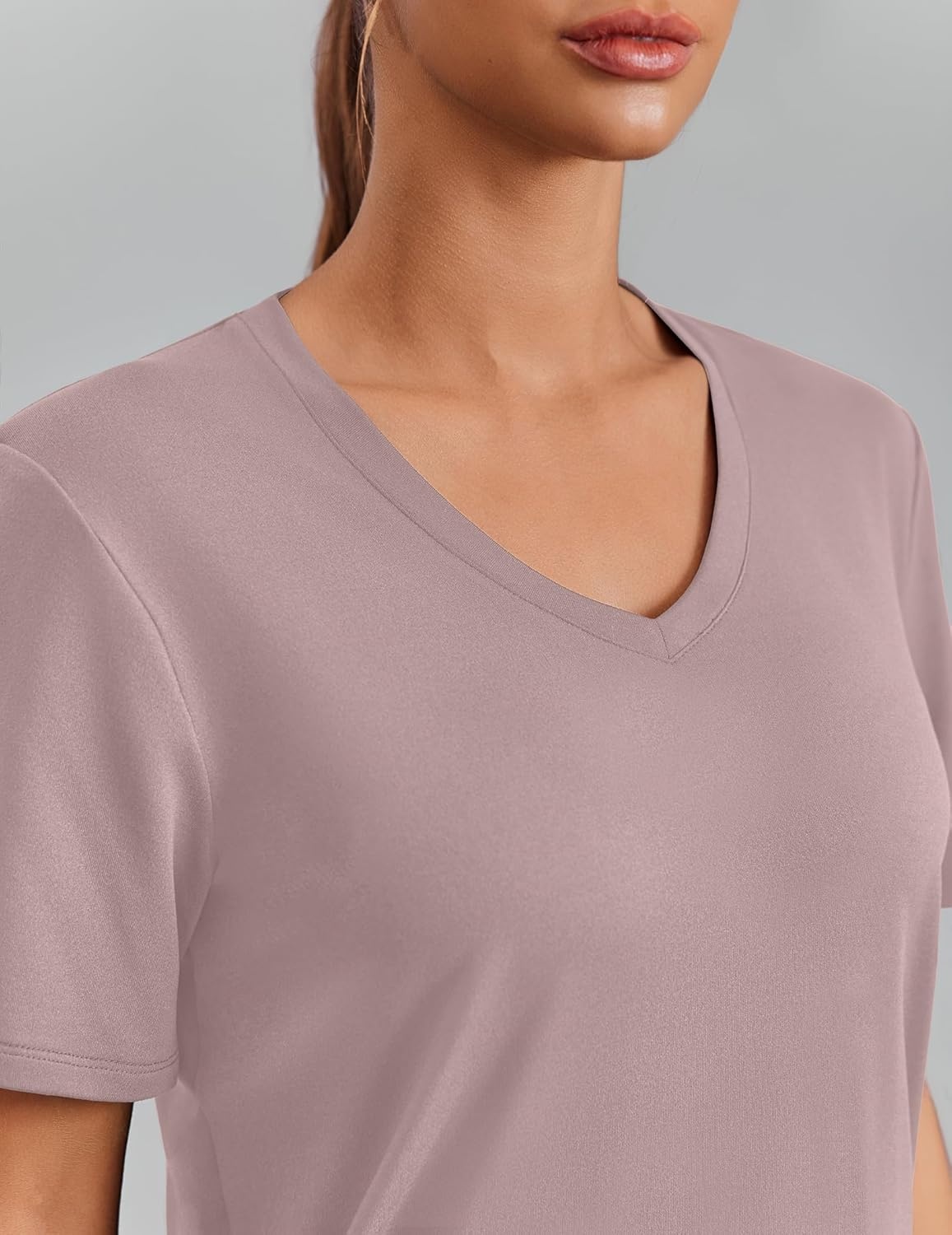 image:imagePINSPARK Soft Workout Tops for Women Short Sleeve V Neck Moisture Wicking UPF 50 Sun Protection Quick Dry Gym Shirts06 Warm Tan