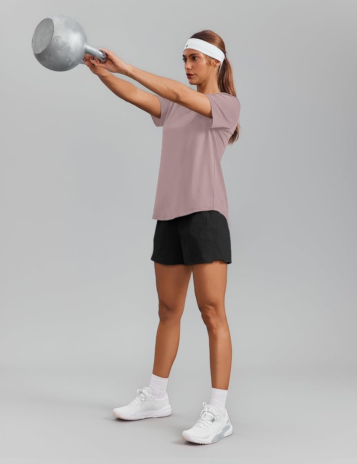 image:imagePINSPARK Soft Workout Tops for Women Short Sleeve V Neck Moisture Wicking UPF 50 Sun Protection Quick Dry Gym Shirts06 Warm Tan