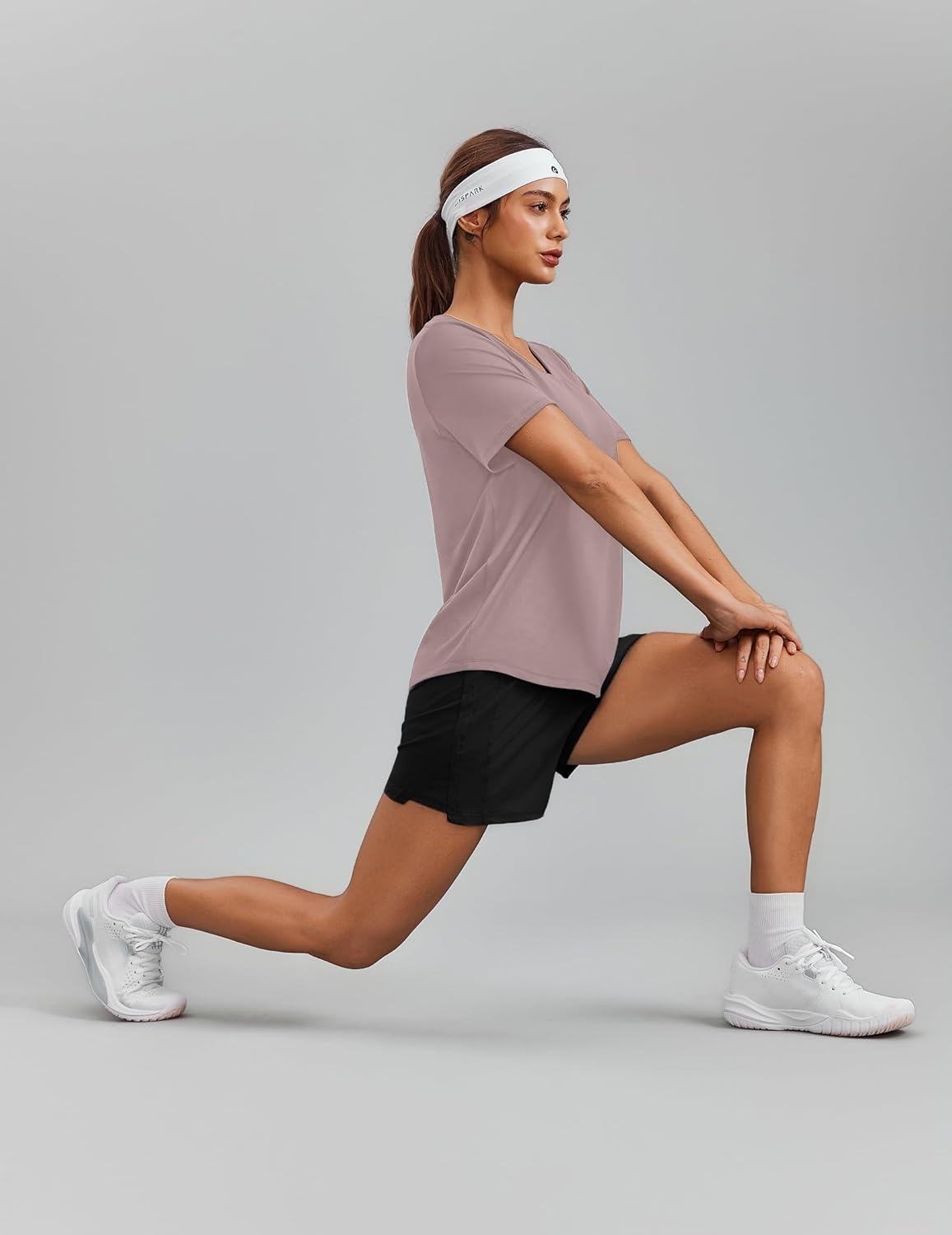 image:imagePINSPARK Soft Workout Tops for Women Short Sleeve V Neck Moisture Wicking UPF 50 Sun Protection Quick Dry Gym Shirts06 Warm Tan
