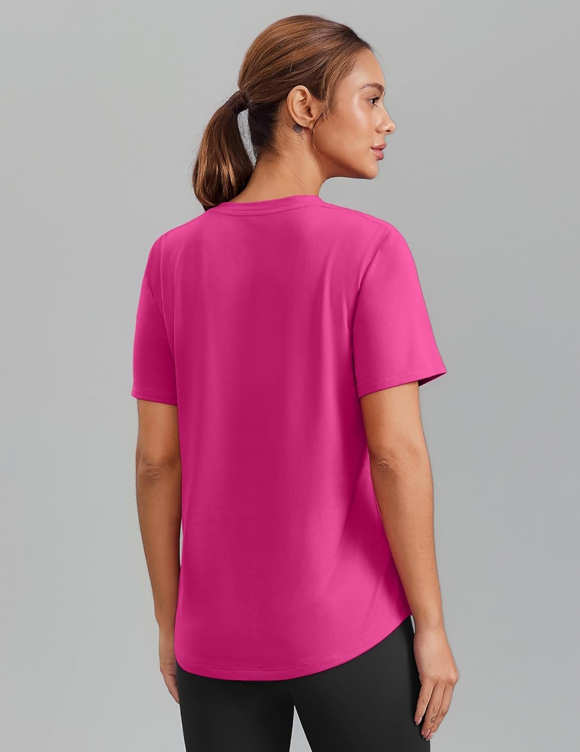 image:imagePINSPARK Soft Workout Tops for Women Short Sleeve V Neck Moisture Wicking UPF 50 Sun Protection Quick Dry Gym Shirts07 Hot Pink