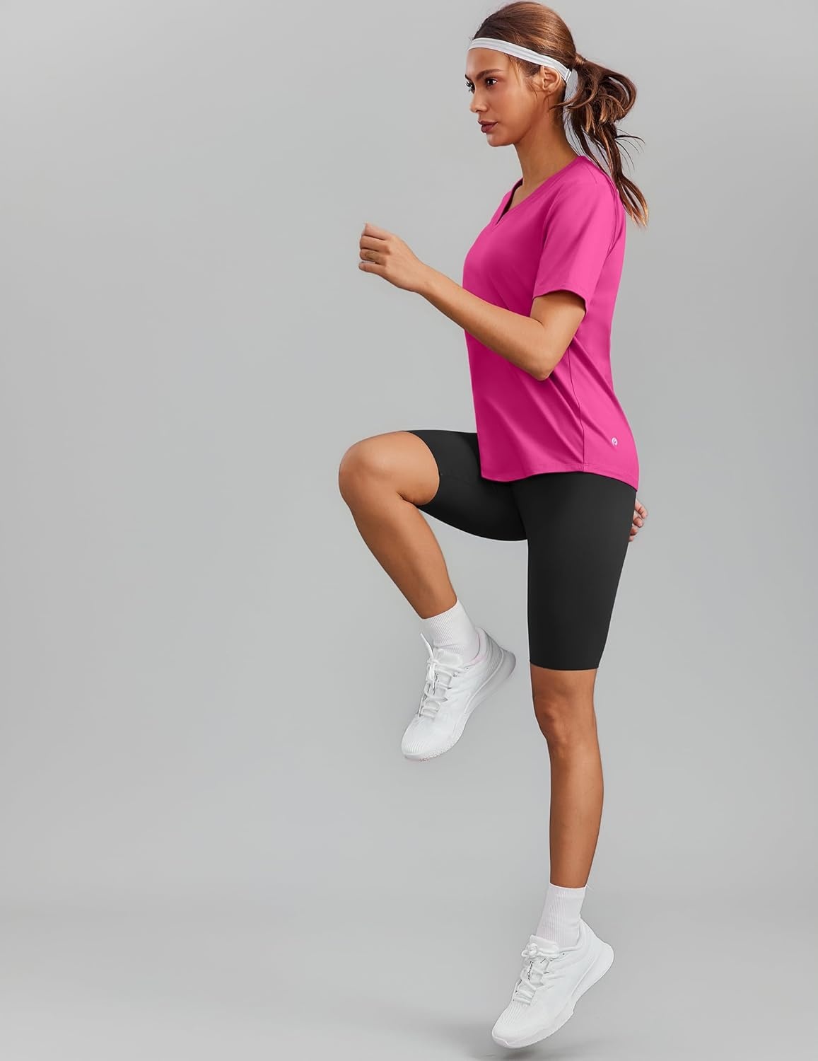 image:imagePINSPARK Soft Workout Tops for Women Short Sleeve V Neck Moisture Wicking UPF 50 Sun Protection Quick Dry Gym Shirts07 Hot Pink
