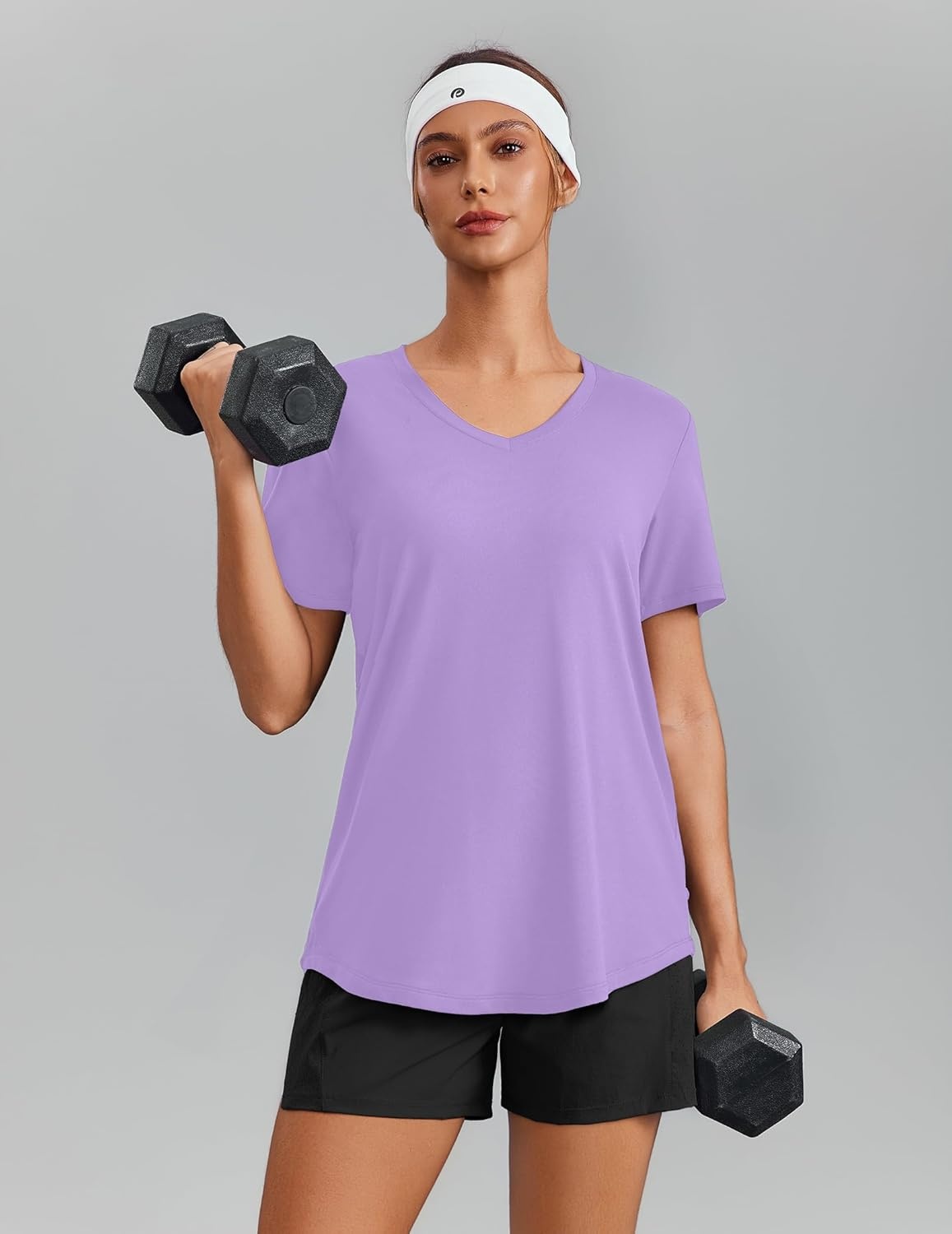 image:imagePINSPARK Soft Workout Tops for Women Short Sleeve V Neck Moisture Wicking UPF 50 Sun Protection Quick Dry Gym Shirts09 Lavender