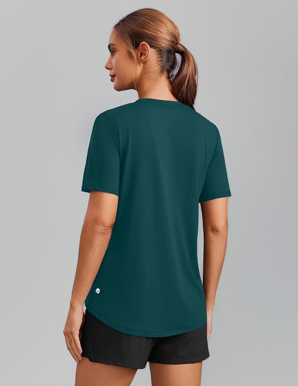 image:imagePINSPARK Soft Workout Tops for Women Short Sleeve V Neck Moisture Wicking UPF 50 Sun Protection Quick Dry Gym ShirtsDark Teal